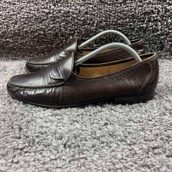 Ennesi Gold Shoes Mens 11 M Leather Loafers Slip On Pleated Brown Dress VTG - Picture 1 of 8